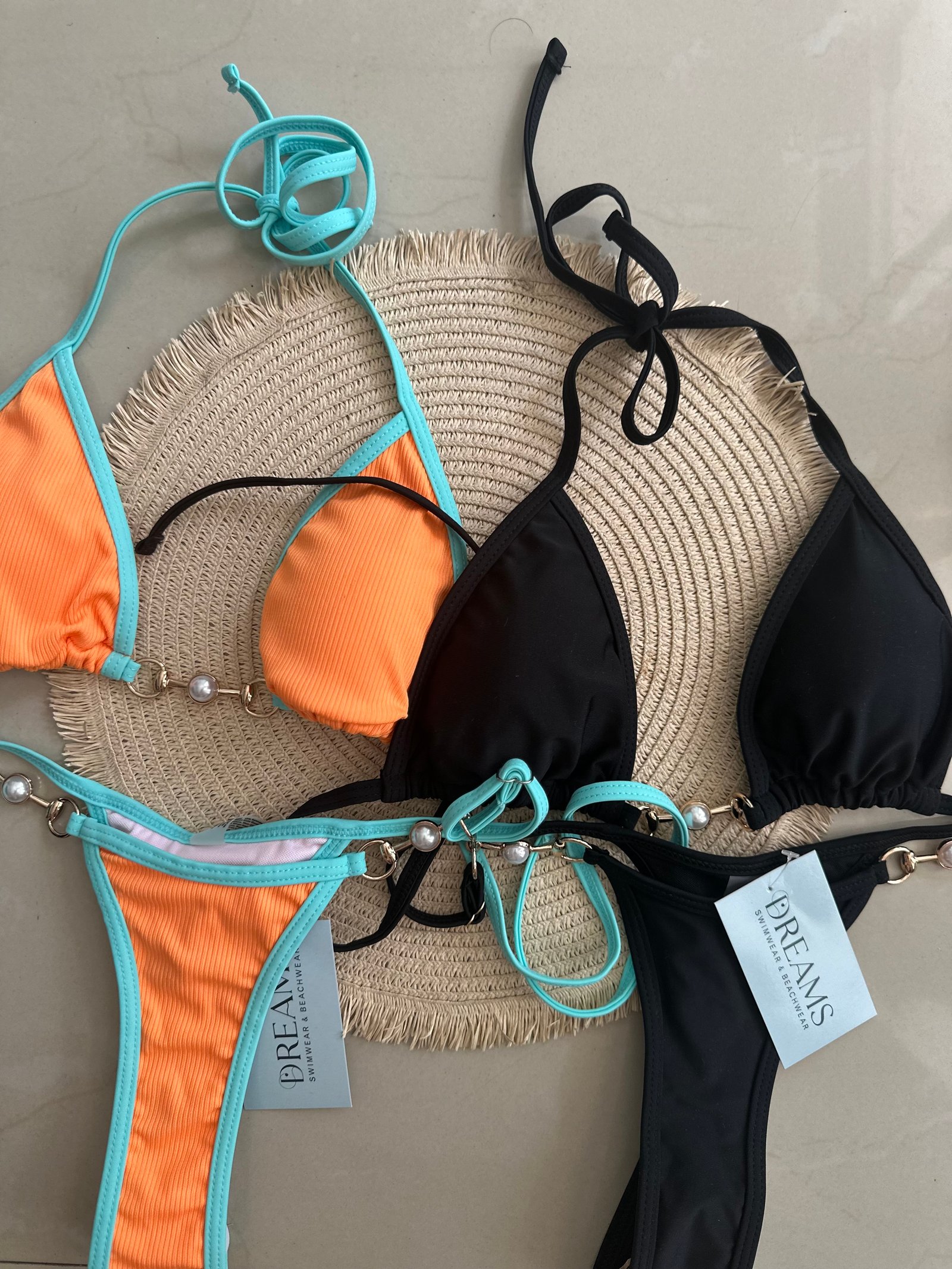 Bikini Tanga Perlas - Naranja/Azul