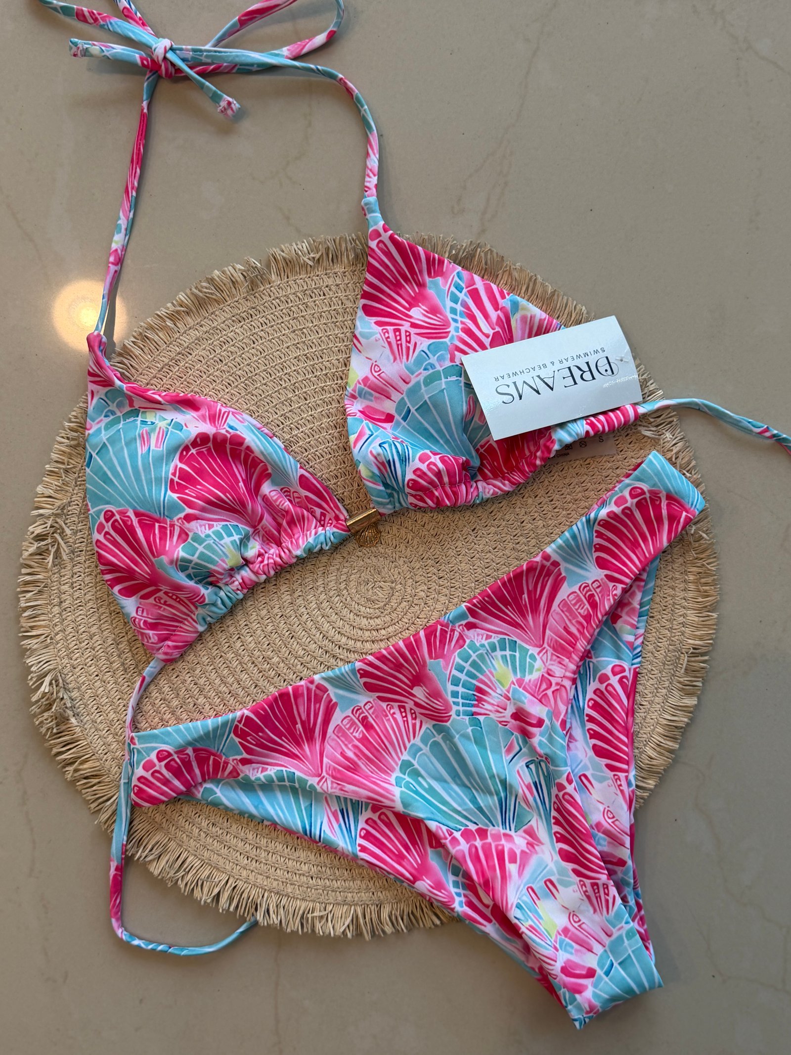 Bikini Estampado Conchas - Rosa/Azul