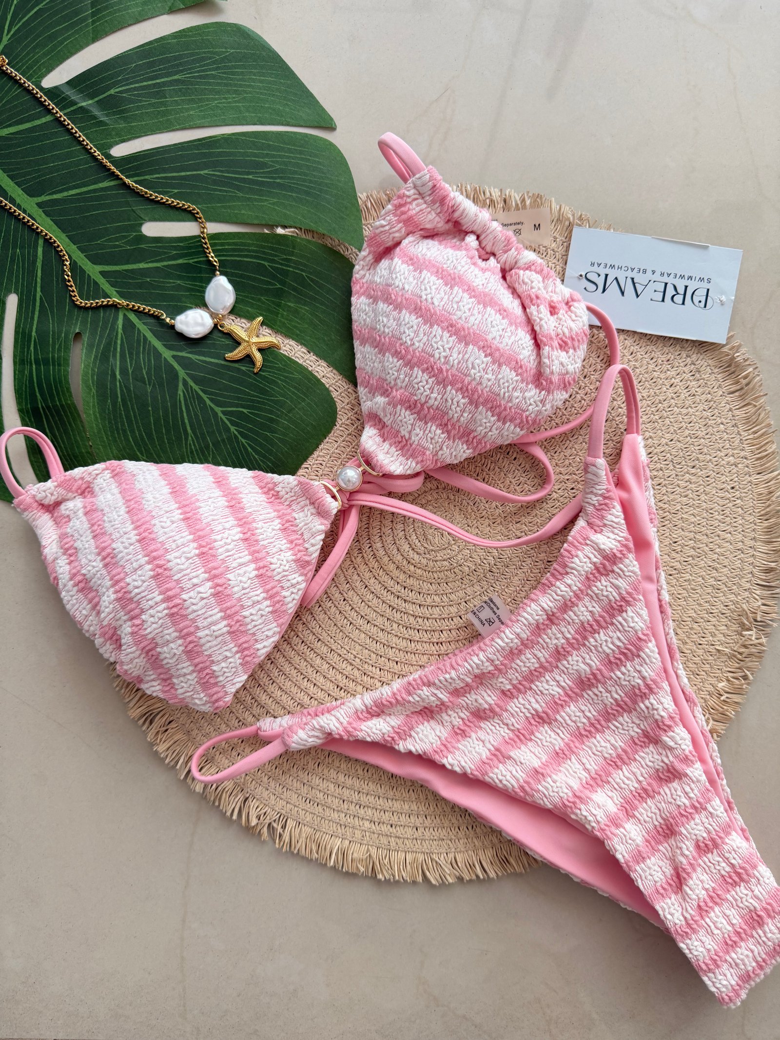 Bikini Rayado Perla - Rosa