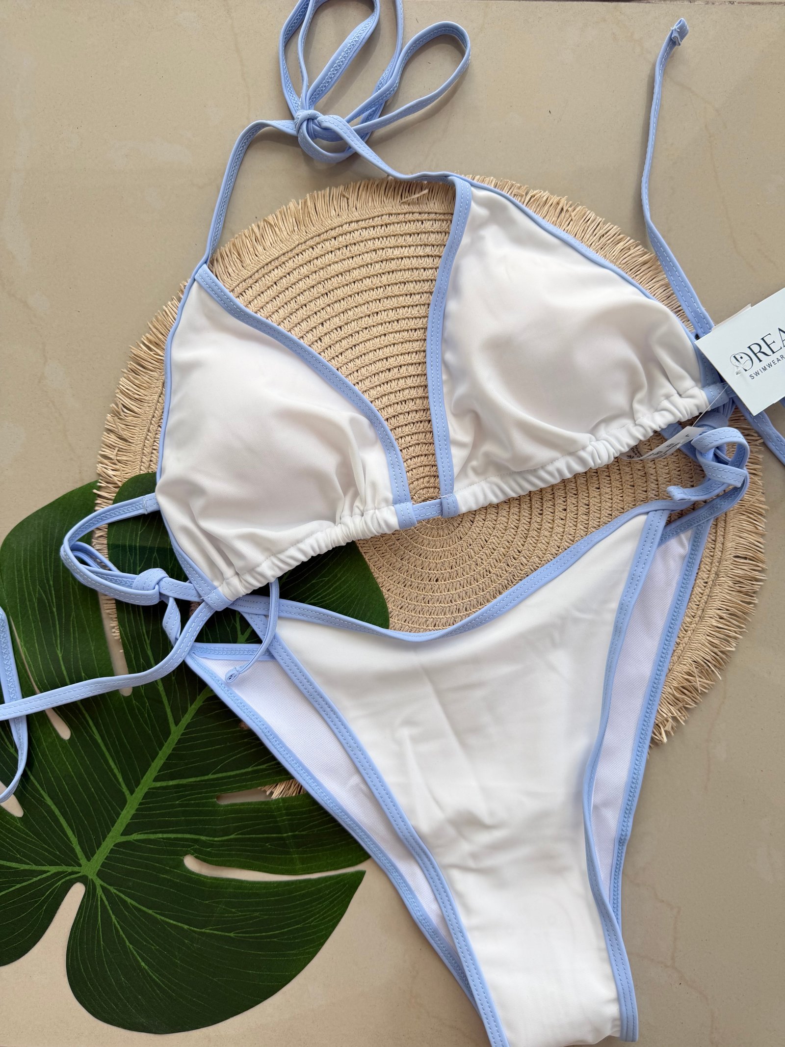 Bikini Liso Ajustable - Blanco/Azul