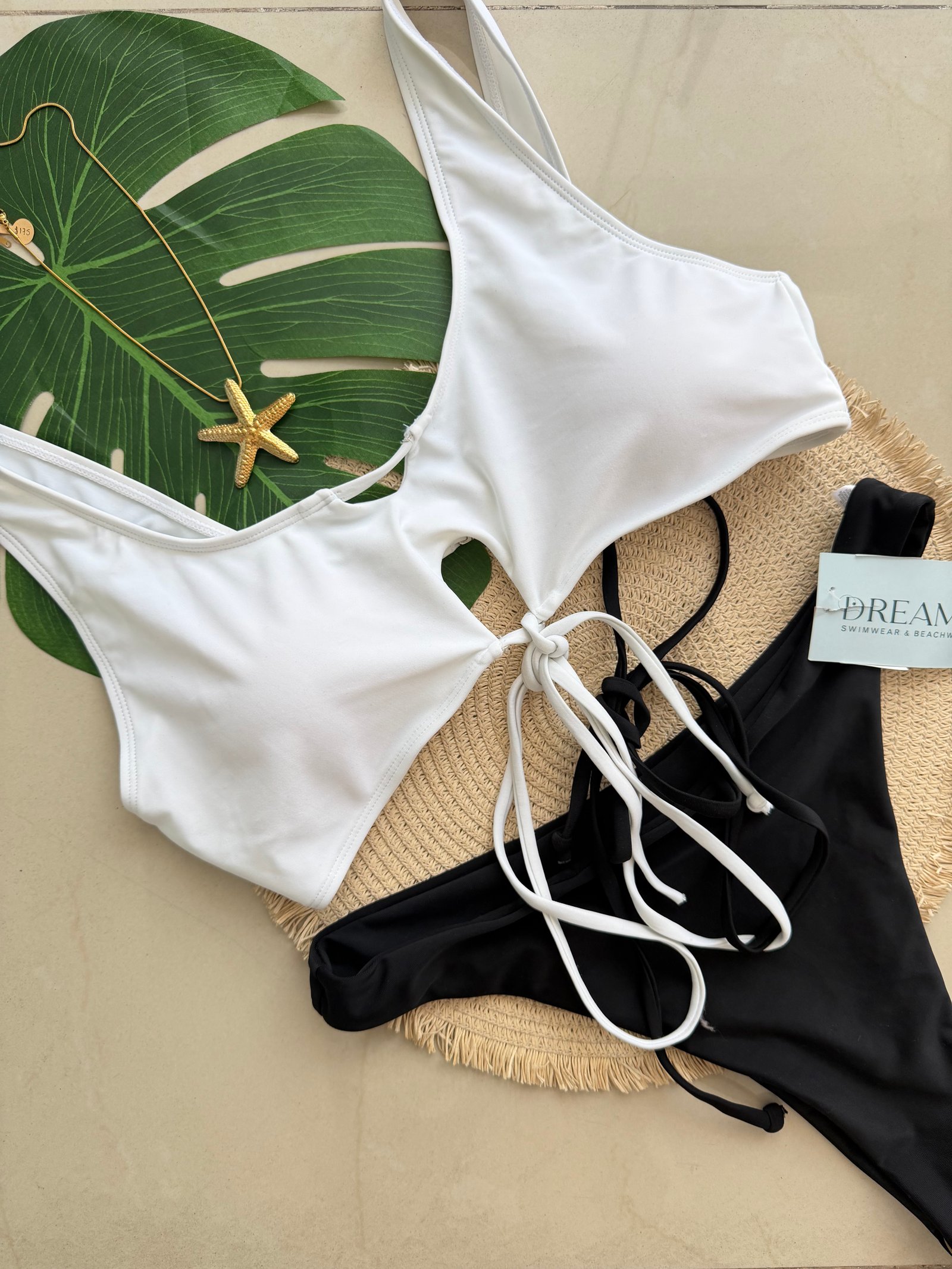 Bikini Combinado Liso - Blanco/Negro