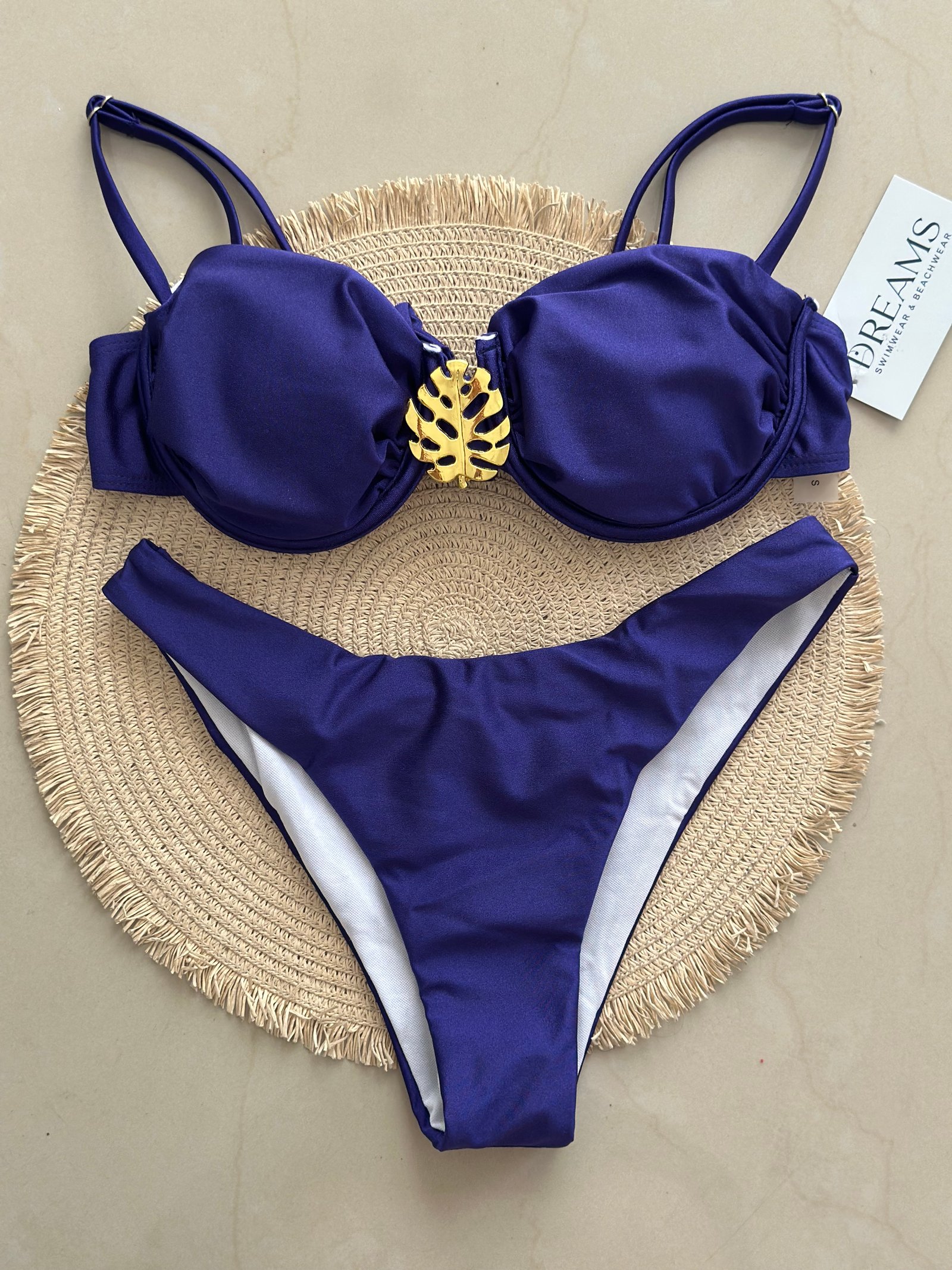 Bikini Varilla Adorno Hoja - Azul Marino