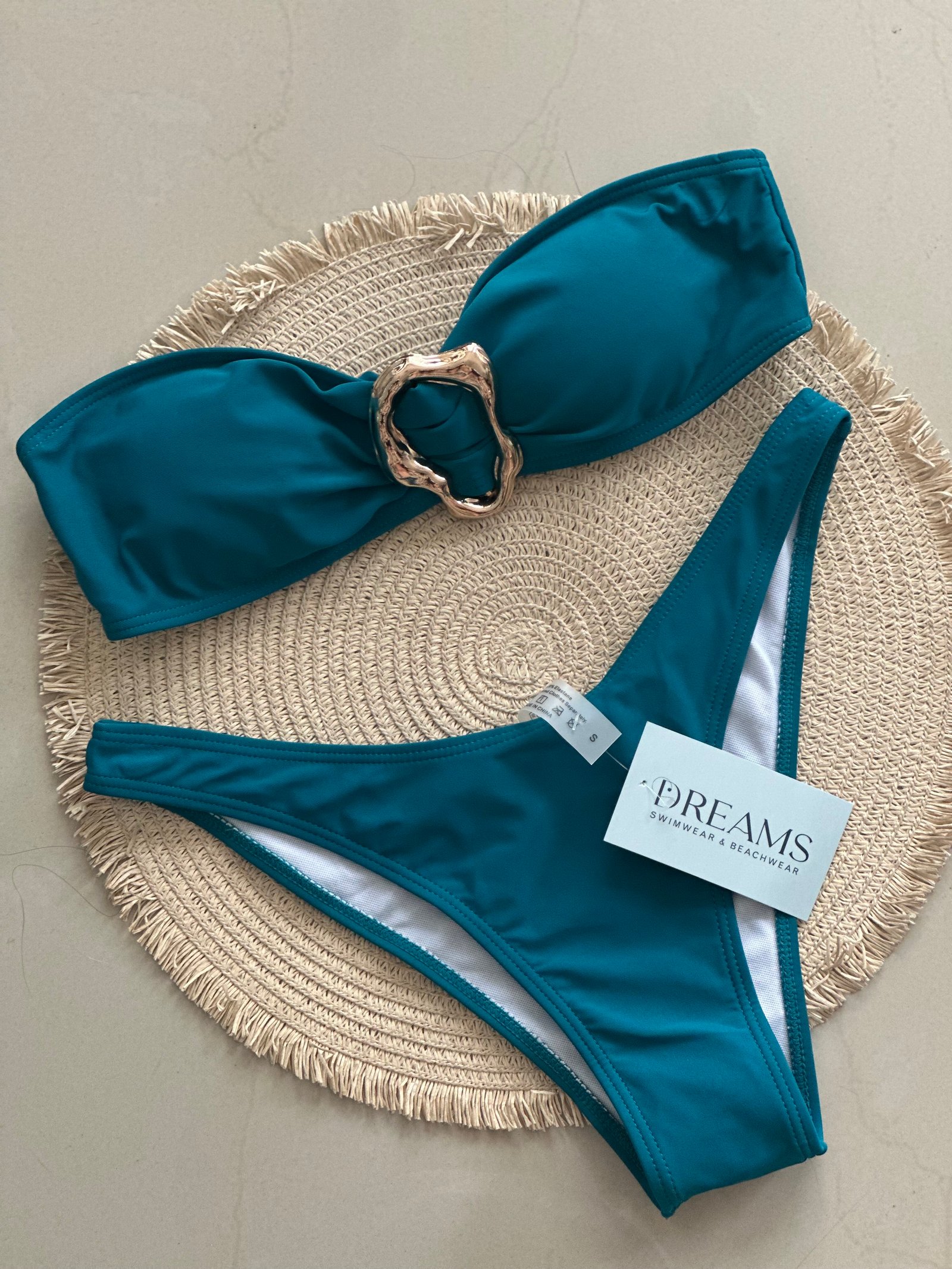 Bikini Strapless Con Adorno - Verde Azulado