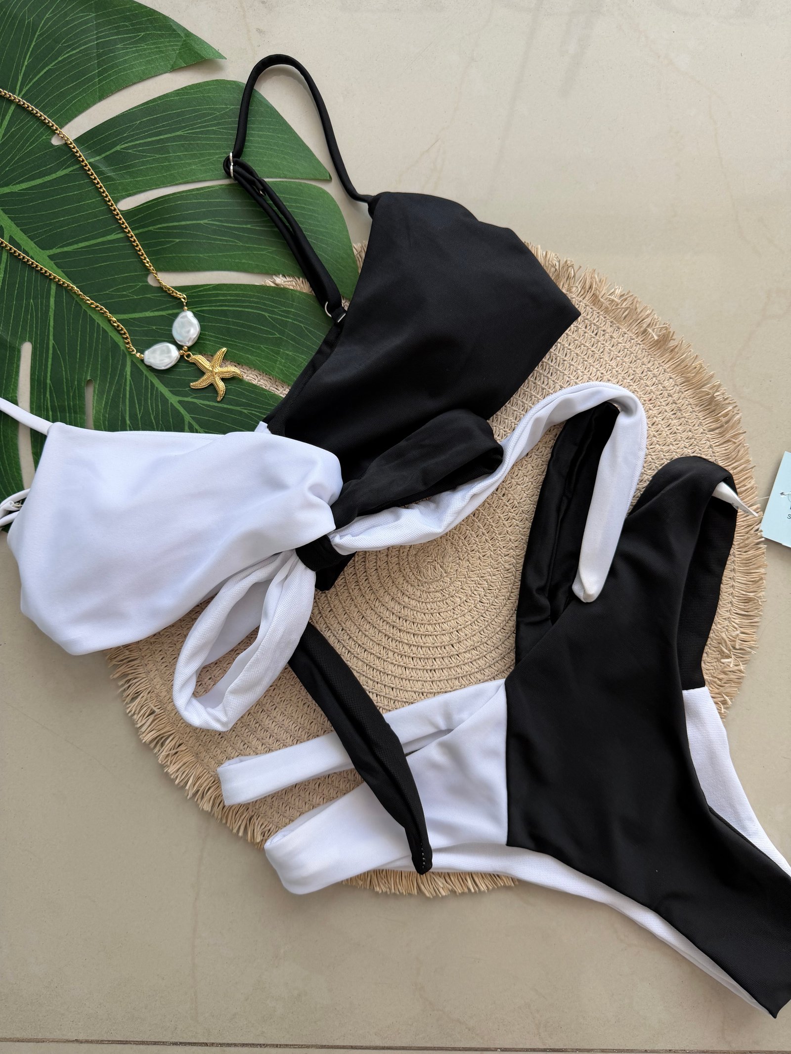 Bikini Liso Combinado - Blanco/Negro