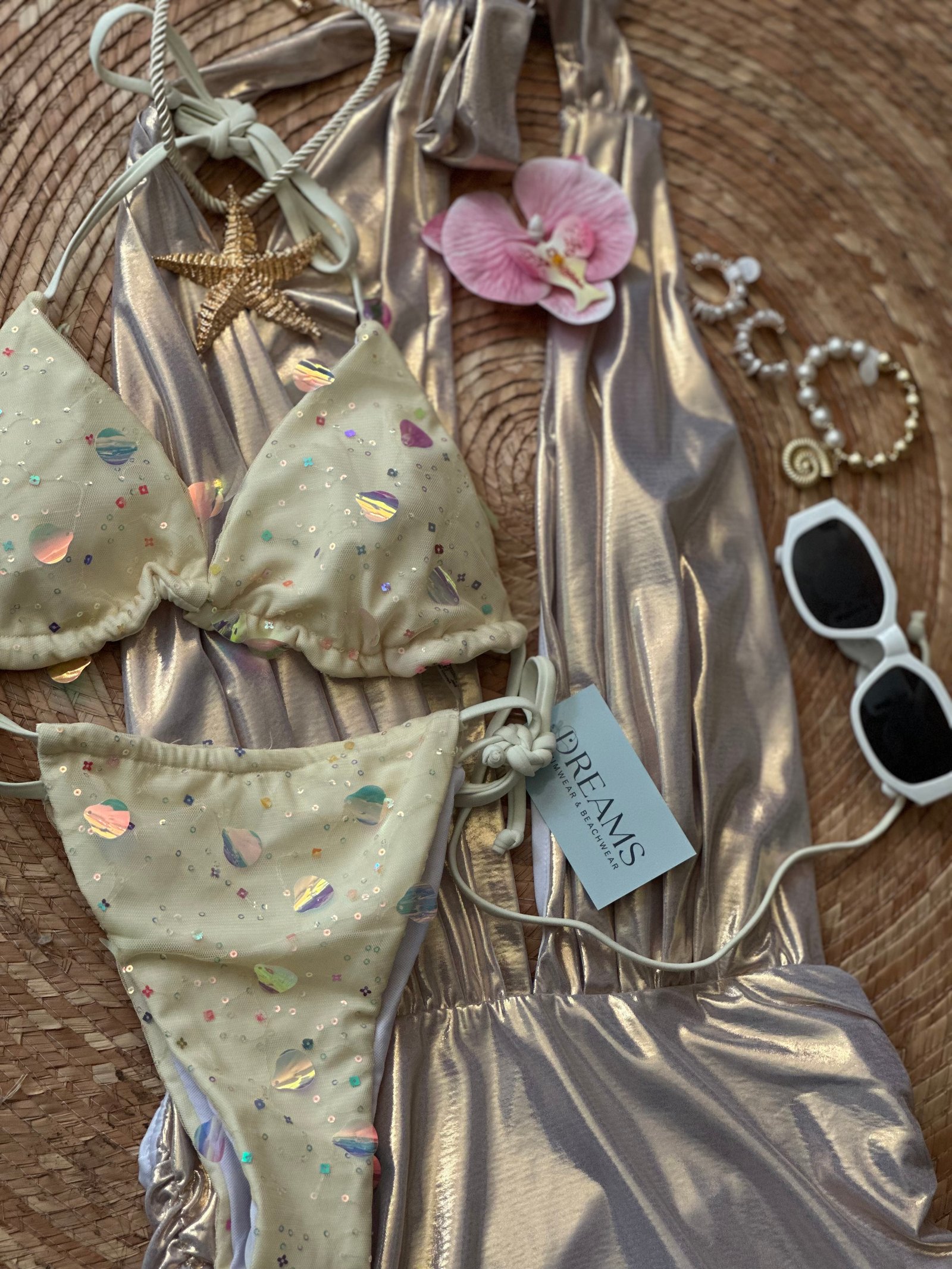 Bikini Ajustable Lentejuela - Beige