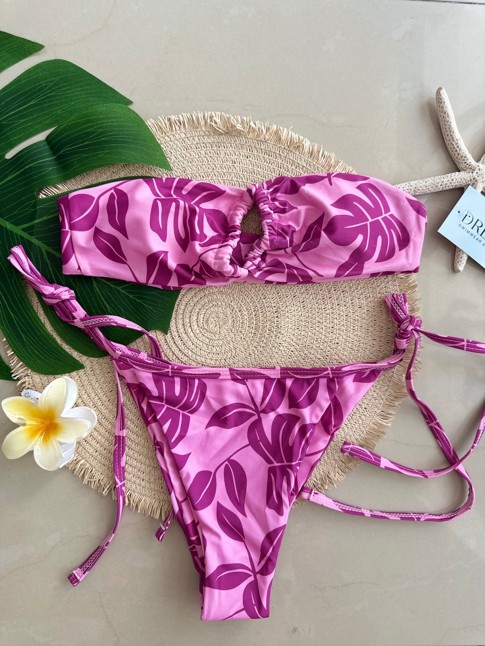 Bikini Estampado Strapless - Rosa