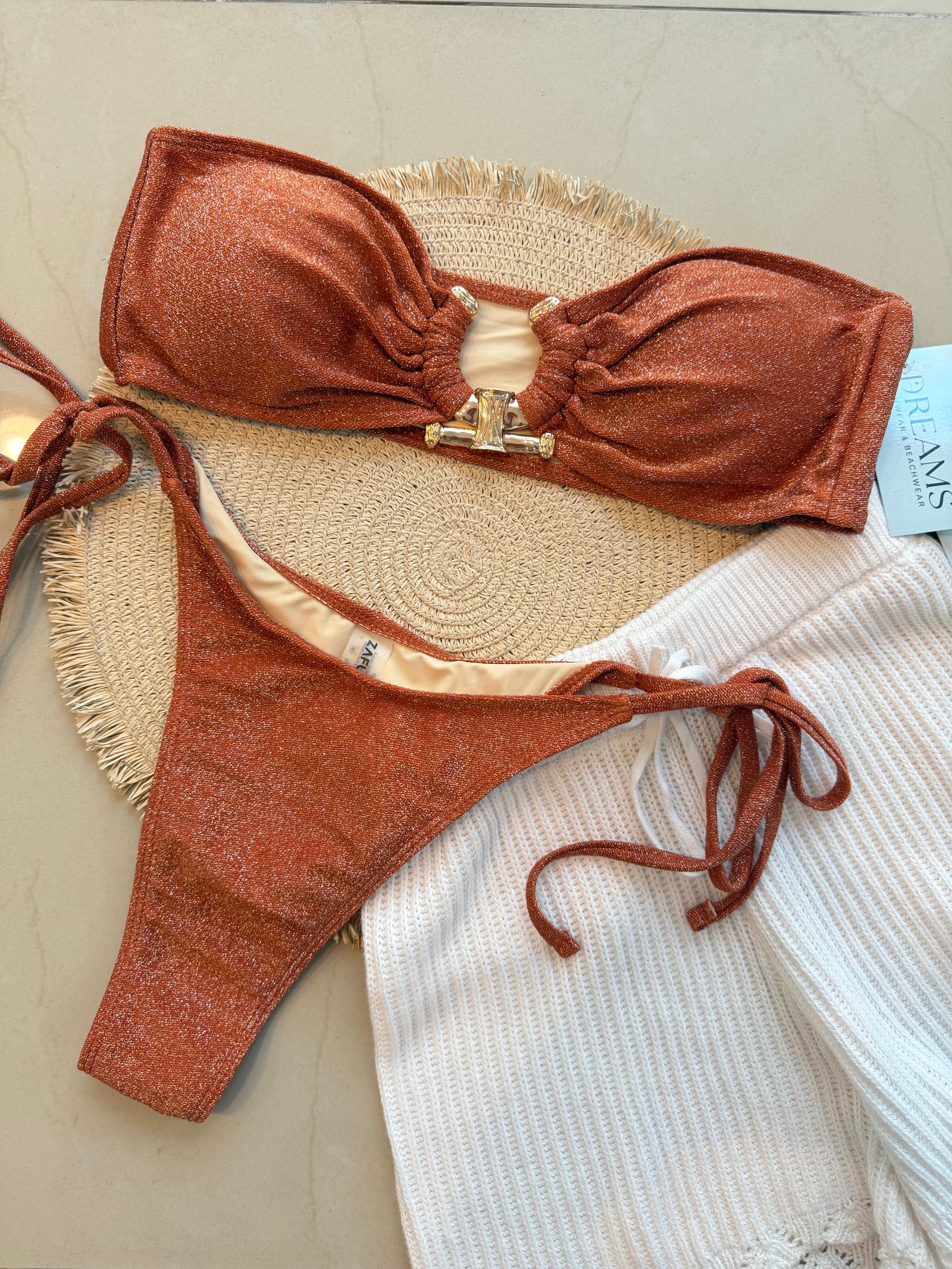 Bikini Strapless Brilloso - Café