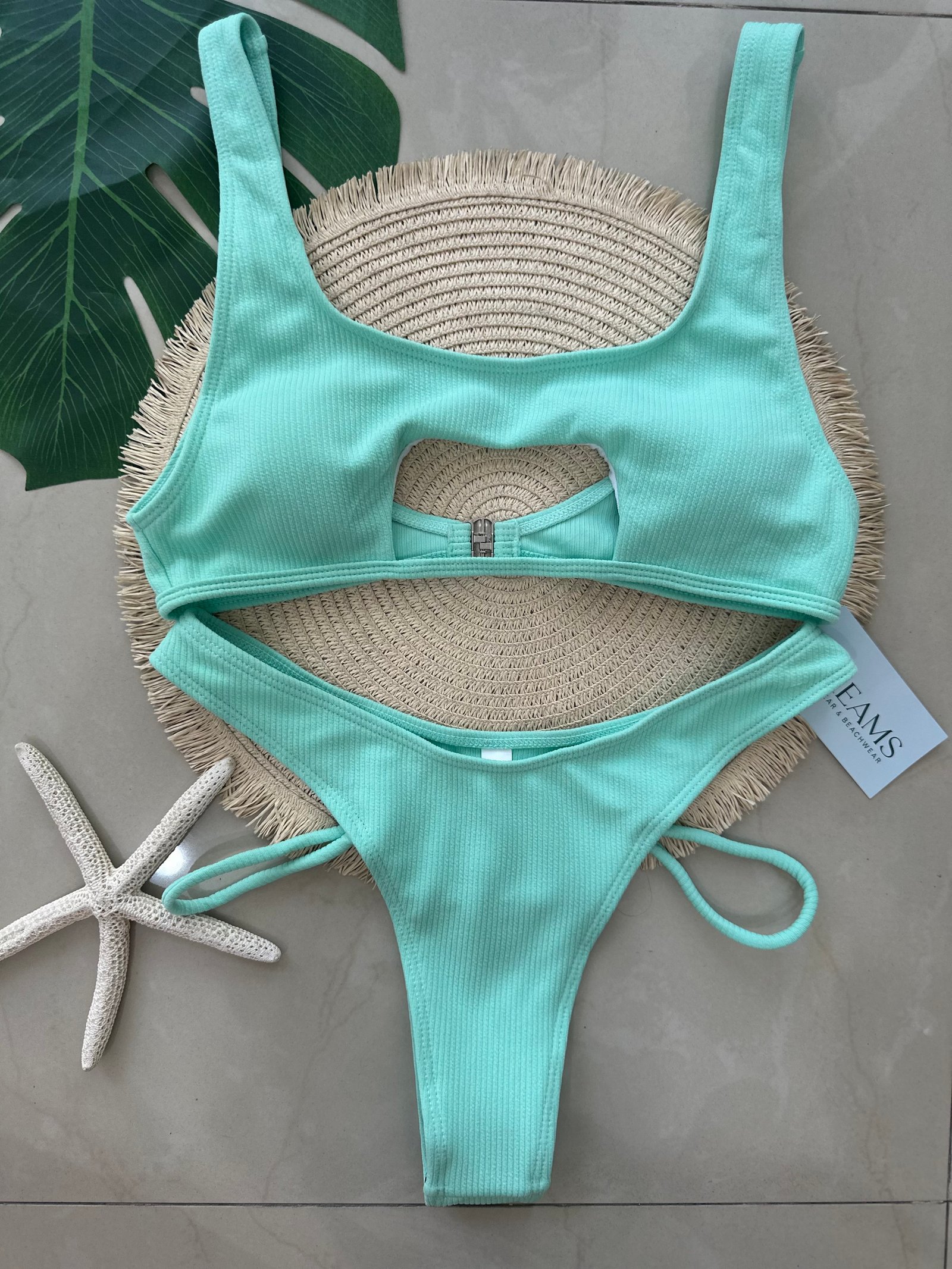 Bikini Textura Con Abertura - Aqua