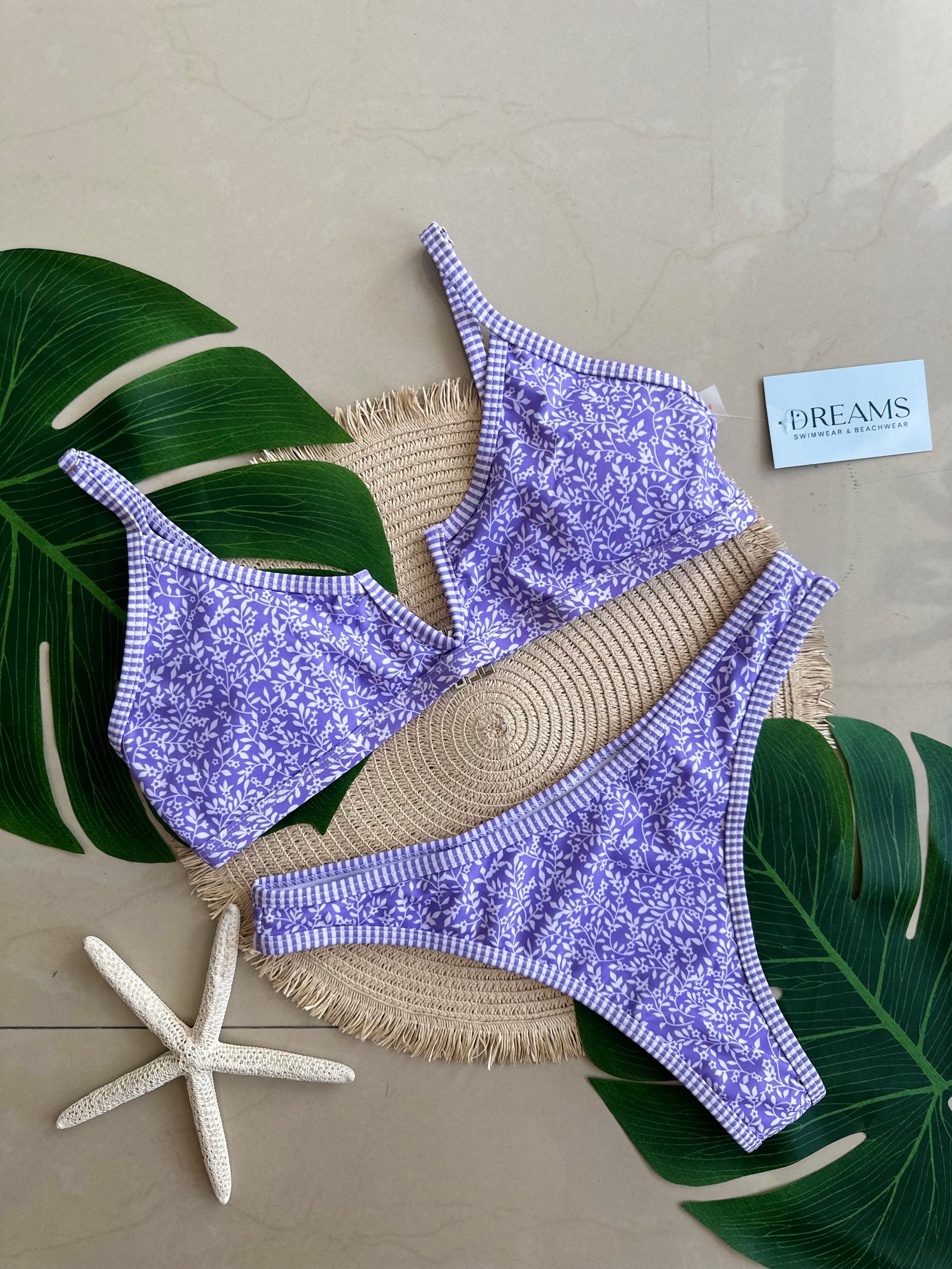 Bikini Floreado Liso - Morado