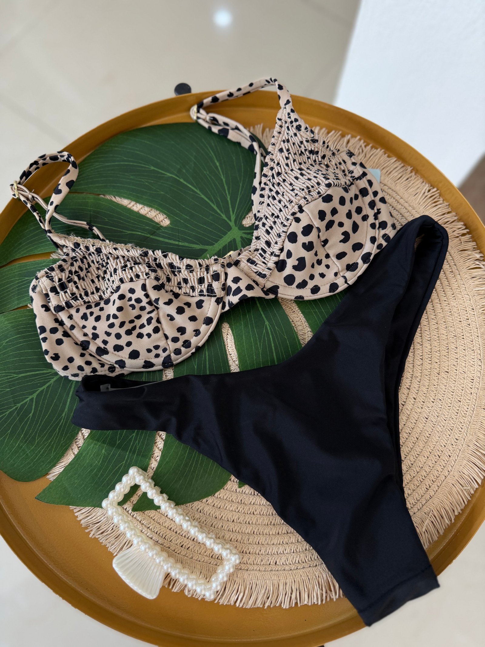 Bikini Animal Print Con Varilla - Negro