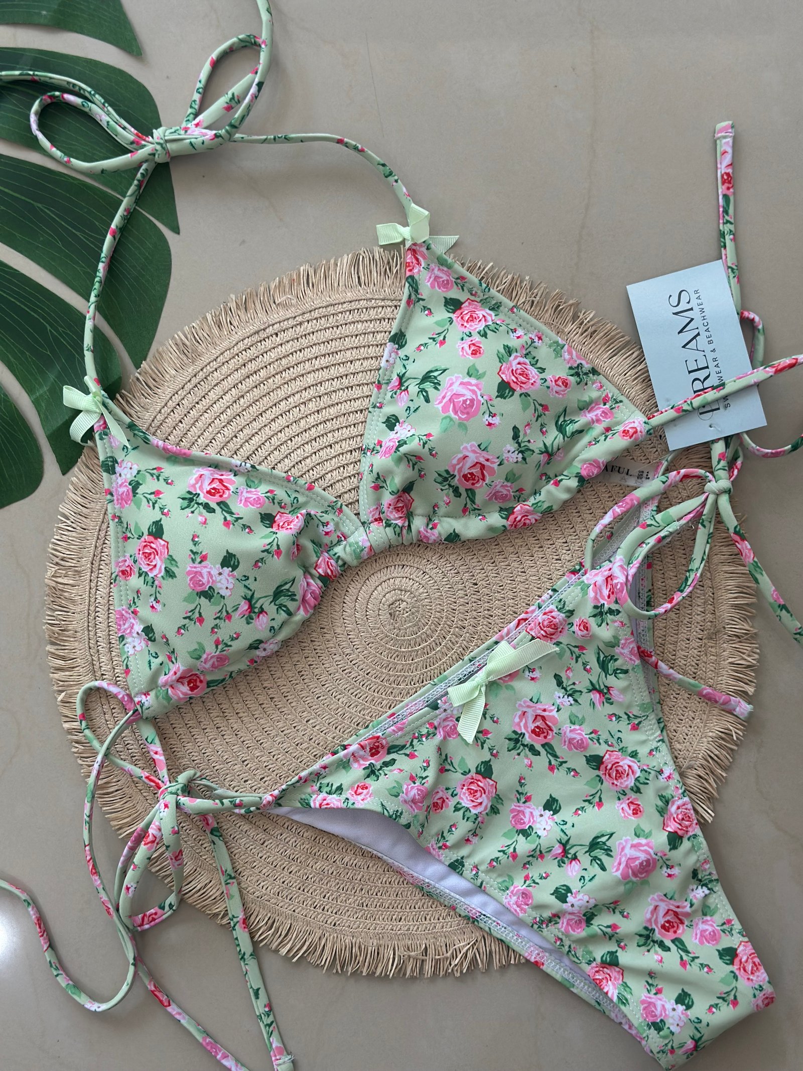 Bikini Floreado Con Moños - Verde